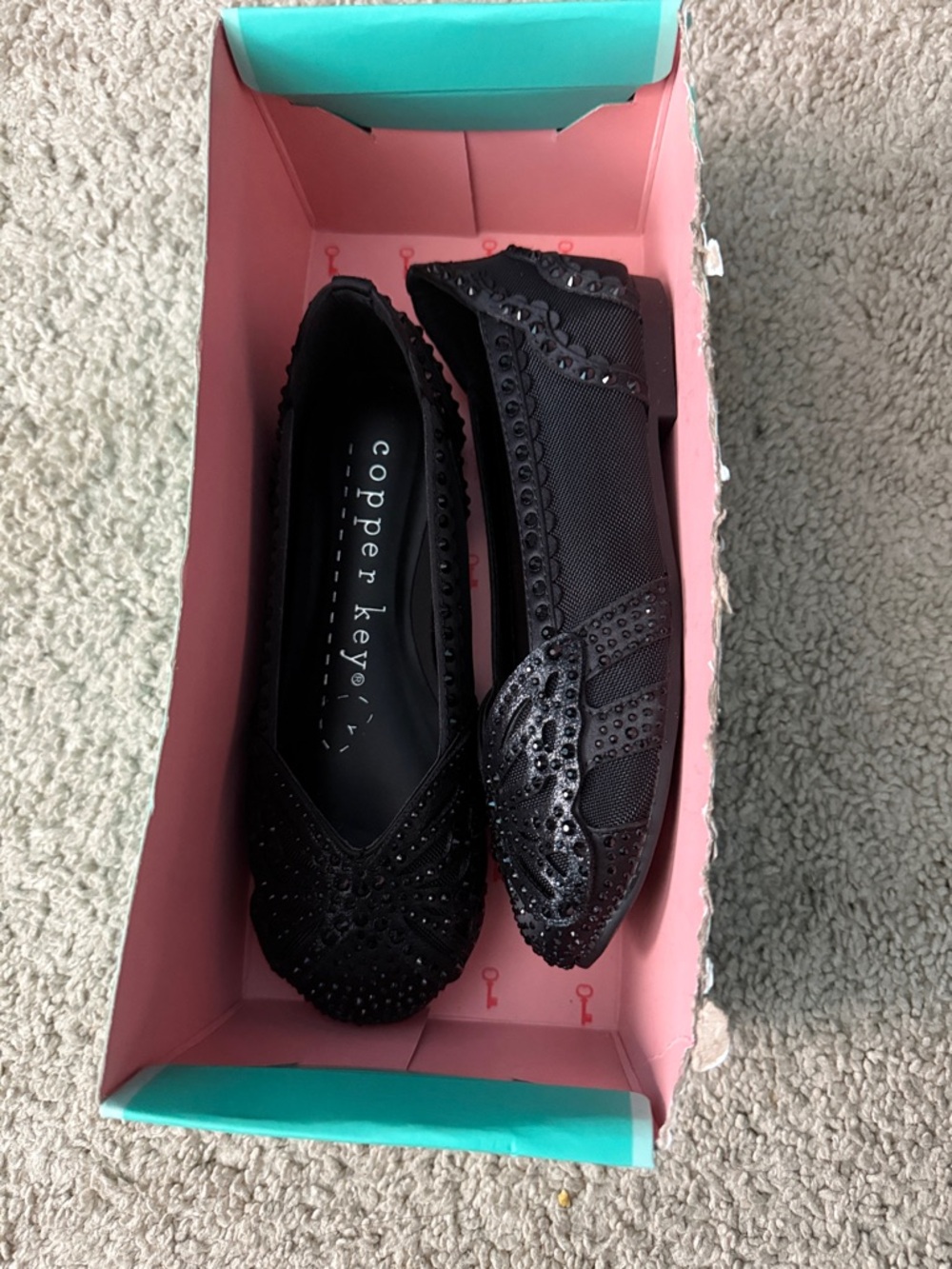 Copper Key Black Beaded Slip-On Flats - Picture 2 of 4